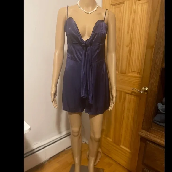 Karina Grimaldi blue silk lowcut romper size S - Picture 3 of 4